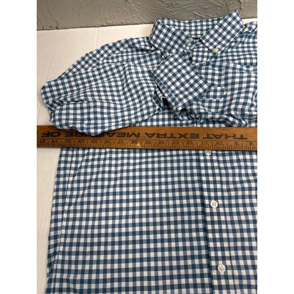 Vineyard Vines Shirt Men Blue Green White Plaid On The Go OTG Performance Medium - Picture 6 of 6